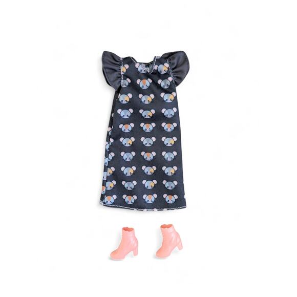 Fashionistas #140 Barbie Doll Outfit Mouse Print Dress & Pink Booties GHW54 - Picture 1 of 3